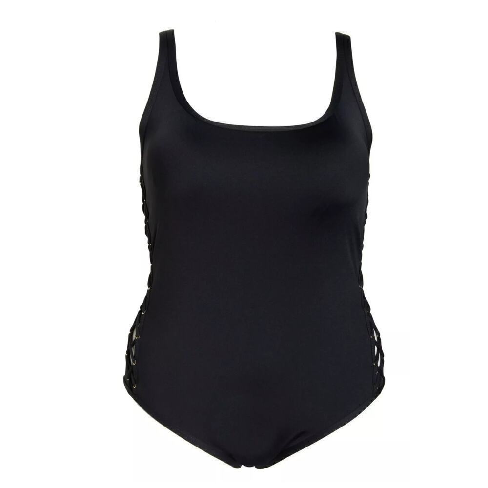 New! La Blanca Women's Plus Tummy Control Lace Up Sides One-piece Swimsuit - Picture 3 of 5